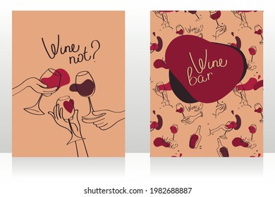 Set of two cards for wine bar, can be used as menu cards templates, vector illustration