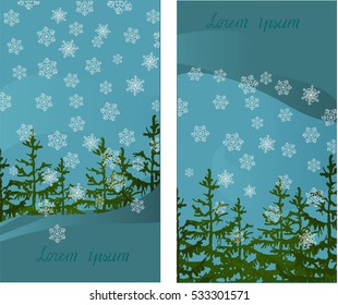 A set of two cards with winter motives for congratulations. Vector illustration.