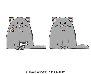 a set of two cartoon cats Ã¢Â?Â? sick and healthy svg
