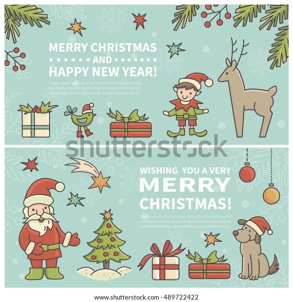 Set Two Cartoon Christmas Cards Every Stock Vector (Royalty Free