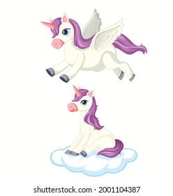 Set of two cartoon unicorns vector