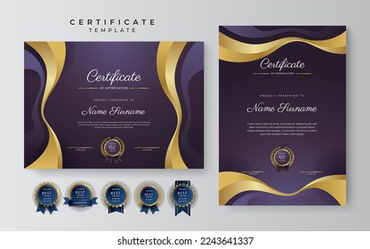 Set of two certificate design template in landscape and portrait for multipurpose education or corporate needs. Vector illustration of modern certificate template