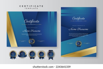 Set of two certificate design template in landscape and portrait for multipurpose education or corporate needs. Vector illustration of modern certificate template