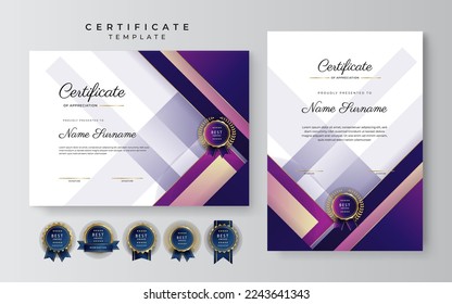 Set of two certificate design template in landscape and portrait for multipurpose education or corporate needs. Vector illustration of modern certificate template