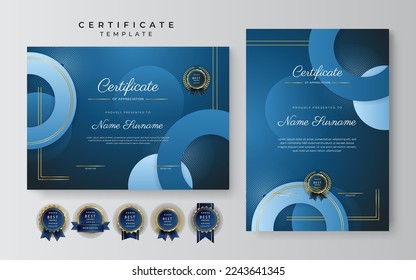 Set of two certificate design template in landscape and portrait for multipurpose education or corporate needs. Vector illustration of modern certificate template