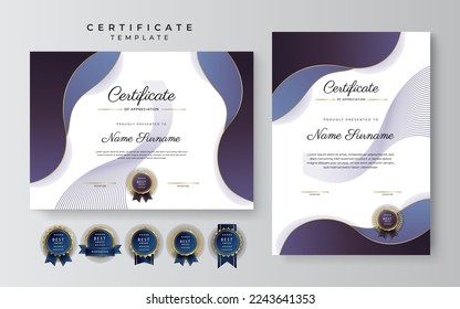 Conjunto de dos plantillas de diseño de certificados en horizontal y vertical para la educación multipropósito o necesidades corporativas. Ilustración vectorial de una plantilla de certificado moderna