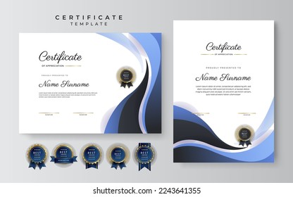 Set of two certificate design template in landscape and portrait for multipurpose education or corporate needs. Vector illustration of modern certificate template