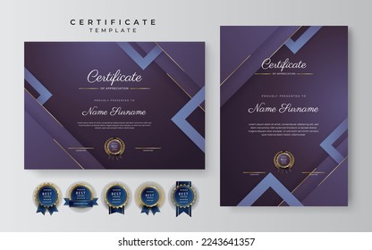 Conjunto de dos plantillas de diseño de certificados en horizontal y vertical para la educación multipropósito o necesidades corporativas. Ilustración vectorial de una plantilla de certificado moderna
