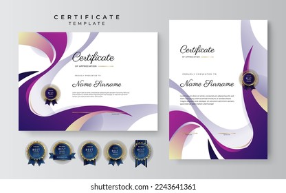 Set of two certificate design template in landscape and portrait for multipurpose education or corporate needs. Vector illustration of modern certificate template