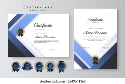 Set of two certificate design template in landscape and portrait for multipurpose education or corporate needs. Vector illustration of modern certificate template