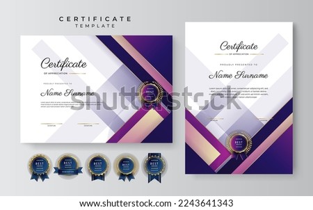 Set of two certificate design template in landscape and portrait for multipurpose education or corporate needs. Vector illustration of modern certificate template