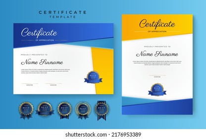 Set of two certificate template with A4 portrait and landscape size for diploma certificate, business award. Colorful geometric border background for certificate, social media, business card design
