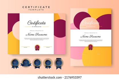 Set of two certificate template with A4 portrait and landscape size for diploma certificate, business award. Colorful geometric border background for certificate, social media, business card design