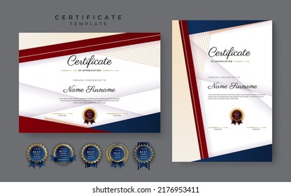 Set of two certificate template with A4 portrait and landscape size for diploma certificate, business award. Colorful geometric border background for certificate, social media, business card design