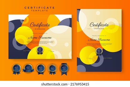 Set of two certificate template with A4 portrait and landscape size for diploma certificate, business award. Colorful geometric border background for certificate, social media, business card design