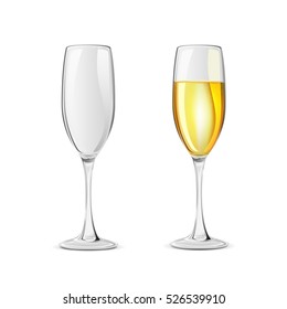 Set of two champagne glasses isolated on white background, illustration.