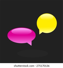 Set of two chat icons, bright glassy  speach bubbles