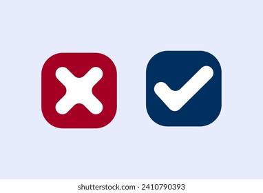 set of two Check mark and Cross mark with rounded shapes