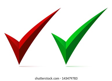Set of two check  marks, ticks, yes, vote, isolated on white background. Vector illustration
