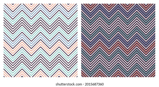 Set of two Chevron Seamless Patterns. Vector Abstract Zigzag Colorful Wallpapers. Striped Backgrounds Pastel colors.