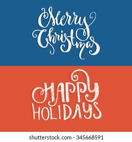 Set of two christmas banners or flyers with handdrawn lettering. Perfect holoday design for website, social network or for greeting card.