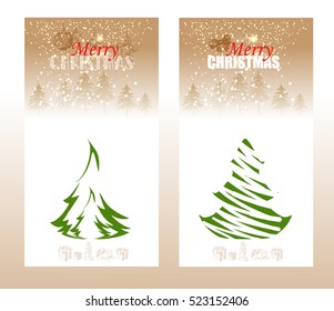 Set of two Christmas banners with tree and  snow. happy new year & merry christmas. vector