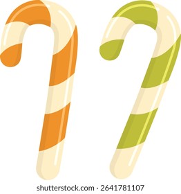 Set of two christmas candy canes. Sweet caramel stick isolated on white background.