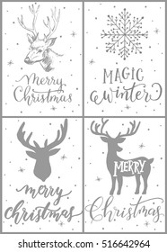 Set of two Christmas cards with lettering vector.