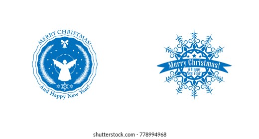 A set of two Christmas labels with snowflakes and typical Christmas elements. Vector illustration