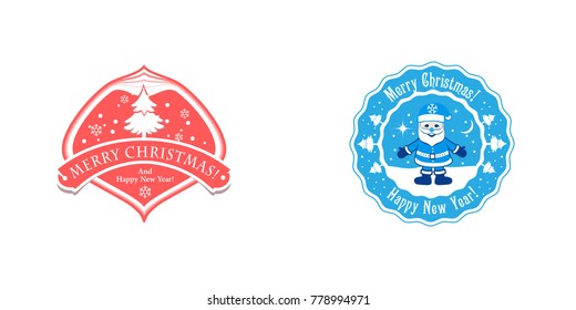 A set of two Christmas labels with snowflakes and typical Christmas elements. Vector illustration