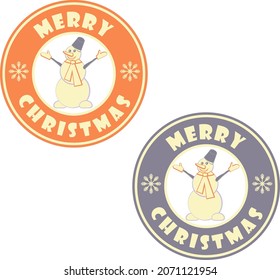 Juego de dos placas de círculo con muñeco de nieve y texto de saludo Feliz Navidad