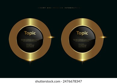 Set of two Circles Luxury button, with Gold shiny metallic golden infographic, vector buttons on Dark, premuim button of ellipse shape with golden frame vector.