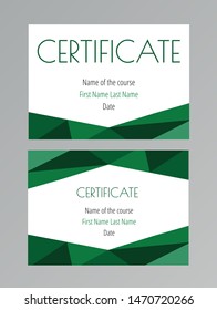 Set of two clean polygonal certificate templates. Usable for gift cards and educational courses. A4/A5 standard sizes. Vector illustration 