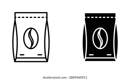 A set of two coffee bean bag icons designed for use in food packaging branding, web interfaces, and beverage industry projects to clearly represent roasted coffee products.