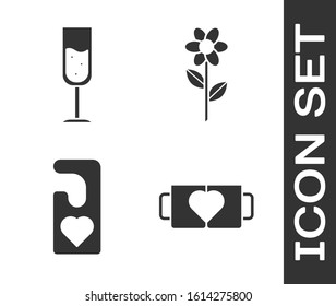 Set Two coffee cup and heart, Glass of champagne, Please do not disturb with heart and Flower icon. Vector