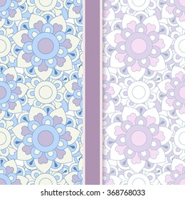 set of two color floral seamless patterns
