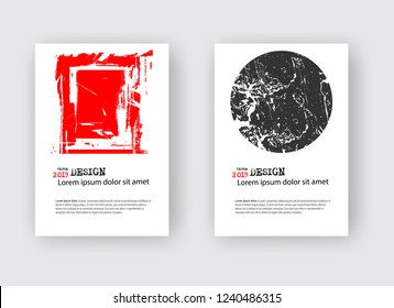 Set of Two Color Flyer Templates. Grunge Brochure Design Template. Abstract Vector Modern Background. Black, Red and White Distress Texture.