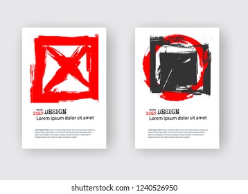 Set of Two Color Flyer Templates. Grunge Brochure Design Template. Abstract Vector Modern Background. Black, Red and White Distress Texture.