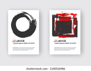 Set of Two Color Flyer Templates. Grunge Brochure Design Template. Abstract Vector Modern Background. Black, Red and White Distress Texture.