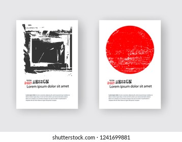 Set of Two Color Flyer Templates. Grunge Brochure Design Template. Abstract Vector Modern Background. Black, Red and White Distress Texture.