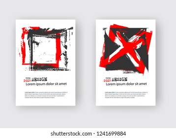 Set of Two Color Flyer Templates. Grunge Brochure Design Template. Abstract Vector Modern Background. Black, Red and White Distress Texture.