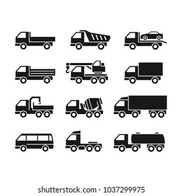 Set of Two Color Icons of Trucks on a White Background. Trucks of Different Function. 