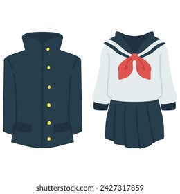 Set of two color illustrations of school uniforms: school run and sailor uniform