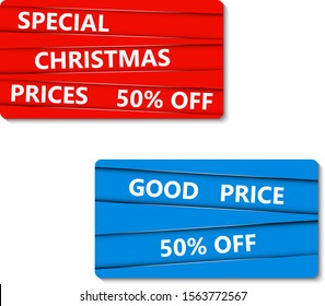 Set of two color shopping cards with special christmas prices off - Vector graphic
