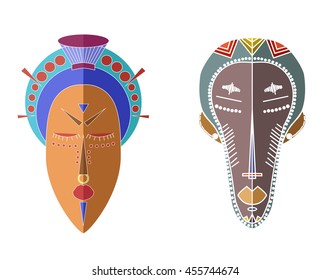 set of two colored african ethnic masks. Vector.