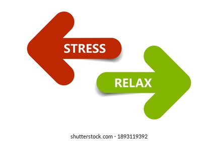 Set of two colored arrows with text stress and relaxation