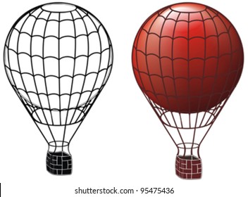set of two colored and silhouette ancient balloons