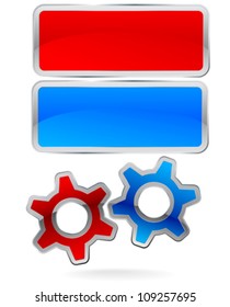 set of two colorful frames and couple of gears