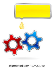 set of two colorful gear, frame and drop of oil
