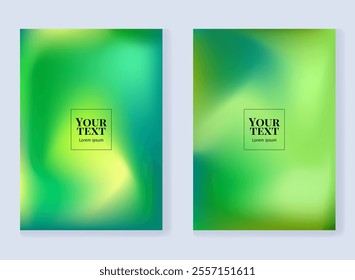 
Set of two colorful green backgrounds. Hand drawn vector illustration. Fresh green shades. Templates for design.